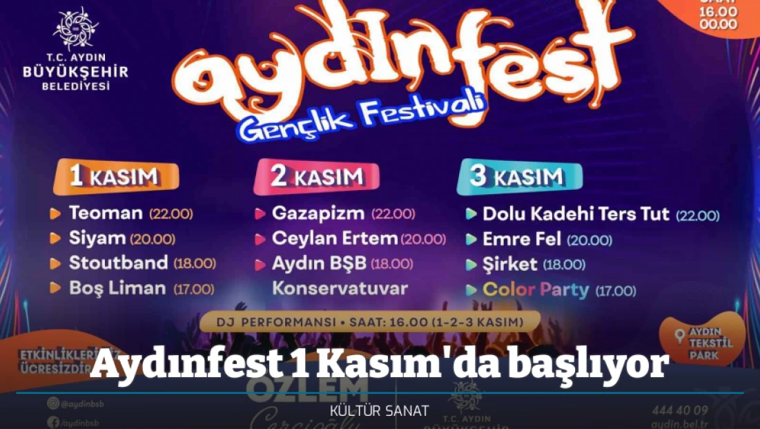 Aydınfest 1 Kasım'da başlıyor