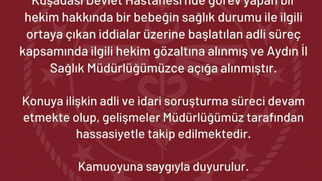 İl Sağlık Müdürlüğü'nden Kuşadası'ndaki bebek iddiasıyla ilgili açıklama