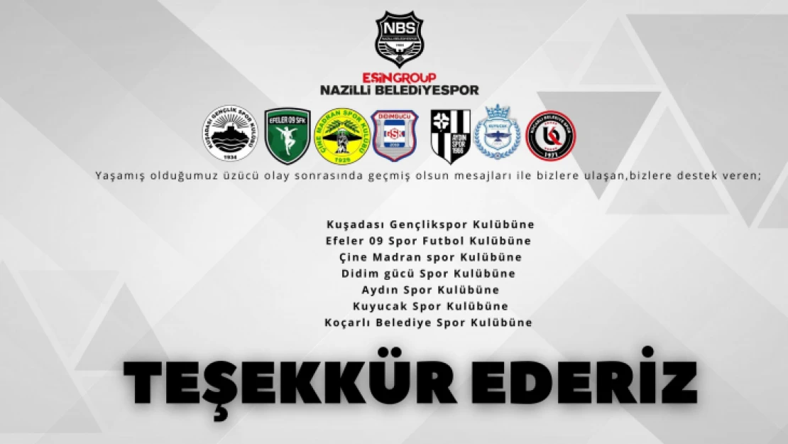 Nazilli Belediyespor yönetiminden teşekkür