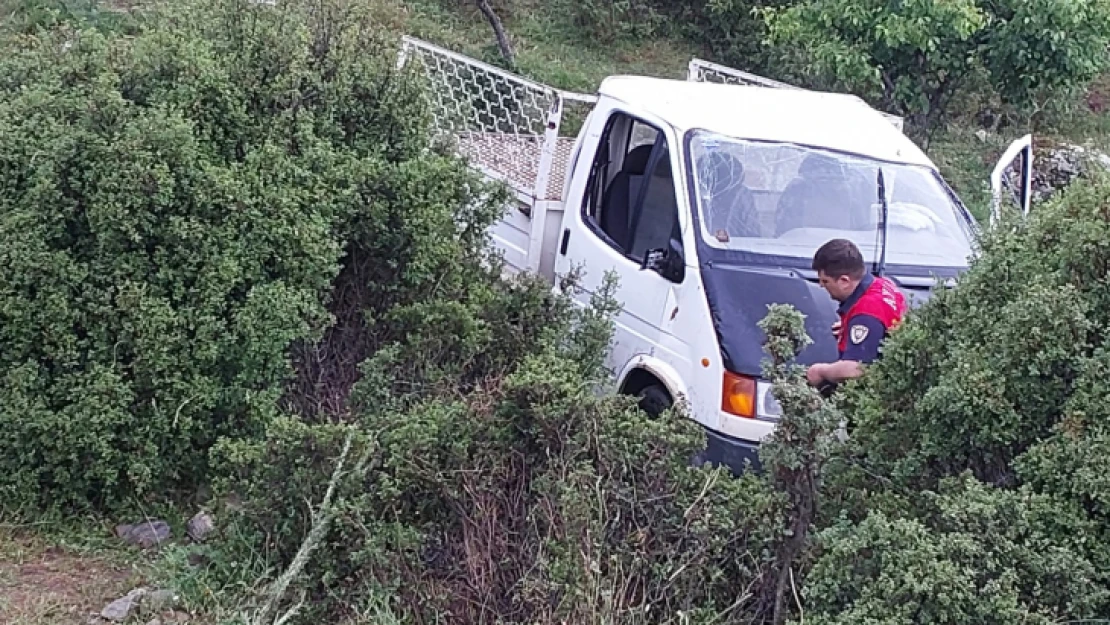 Yenipazar'da kontrolden çıkan kamyonet şarampole yuvarlandı