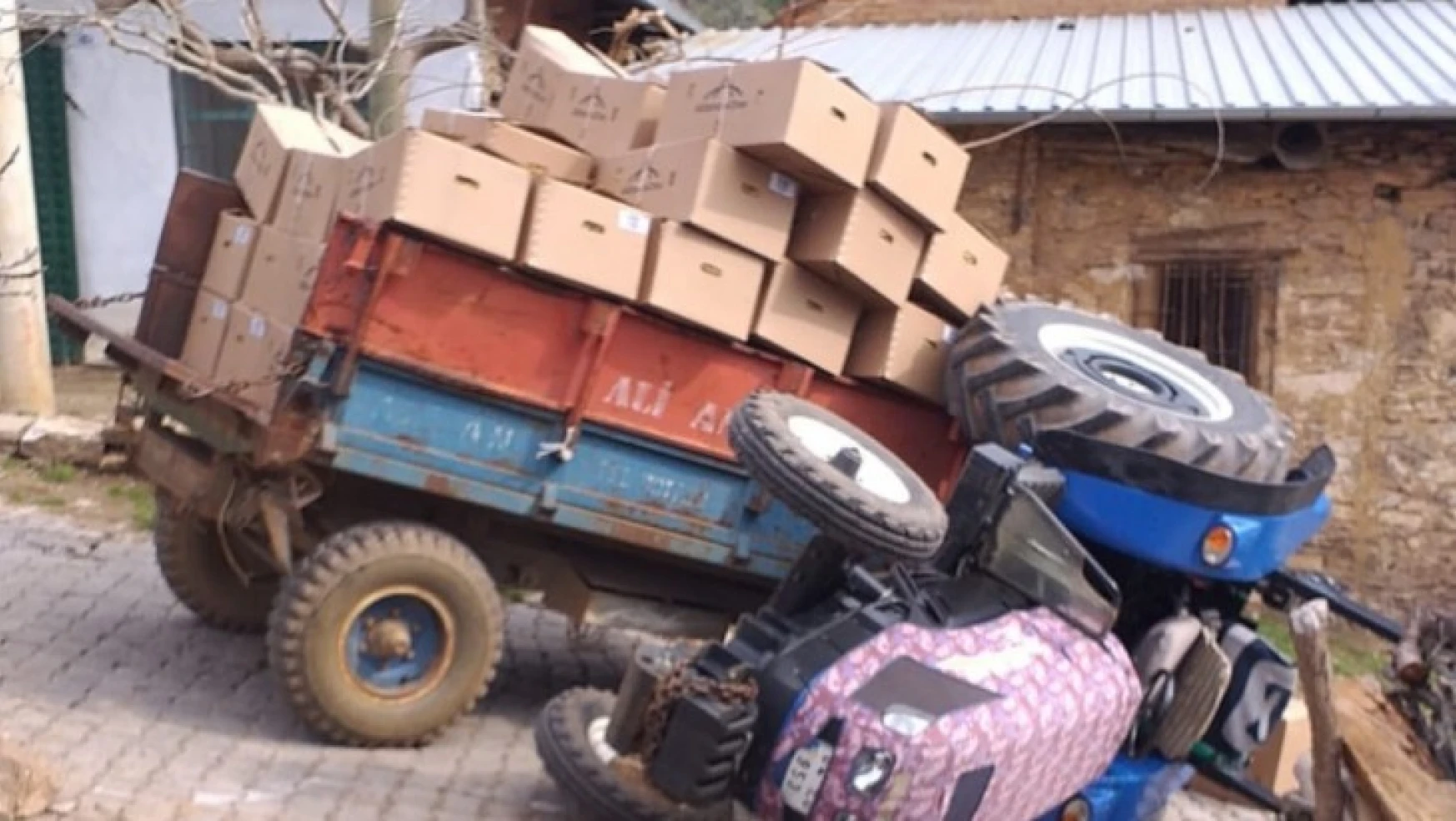 Karacasu'da tütün yüklü traktör devrildi