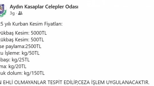 Aydın'da kurban kesim ücretleri belli oldu