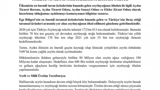 Aydın'da zeytinyağı ithalatına ortak tepki