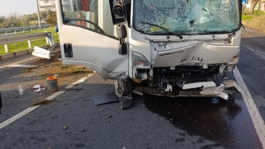 Aydınlatma direğine çarpan kamyonet sürücüsü yarandı