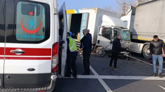 Aydınlatma direğine çarpan kamyonet sürücüsü yarandı