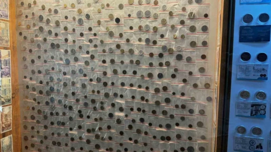 Biriktirdiği paraları cam bölmede sergiliyor