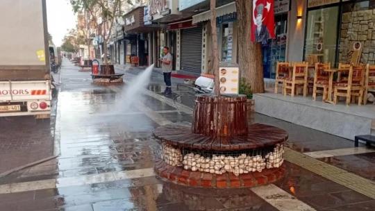 Didim'de caddeler köpükle temizlendi