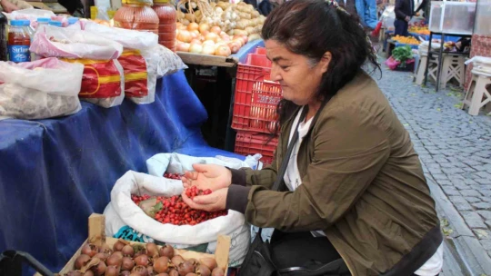 Dikenlerin arasında zahmetle toplanan kuşburnu, tezgahlarda yerini aldı