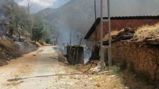 Evde çıkan yangın araziye sıçradı