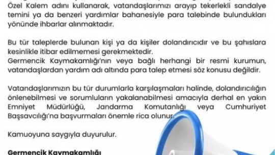 Germencik Kaymakamlığı'ndan dolandırıcılık uyarısı