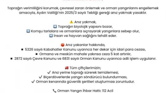 Karacasu Kaymakamlığı'ndan anız uyarısı
