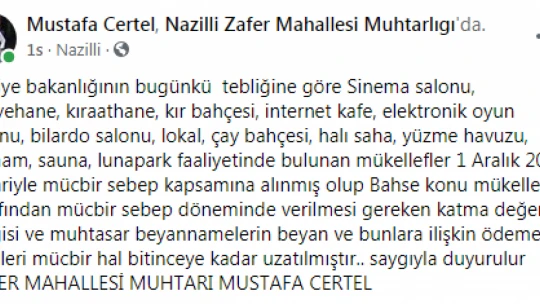 Muhtar Certel'den esnaflara duyuru