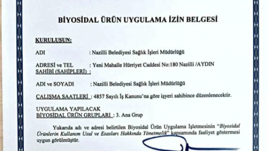 Nazilli Belediyesi'nden ev ve iş yerlerine ilaçlama hizmeti