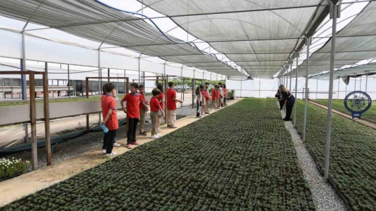 Öğrenciler Büyükşehir Belediyesi'nin fidanlığında ders işledi