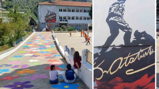 Ortaokul öğrencileri bahçe duvarlarını süsledi