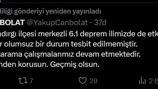 Vali Canbolat: 'Şu ana kadar olumsuz bir durup tespit edilmedi'