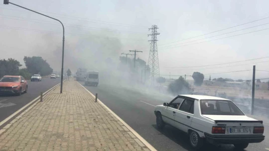 Yol kenarından başlayan yangın depolara sıçramadan söndürüldü