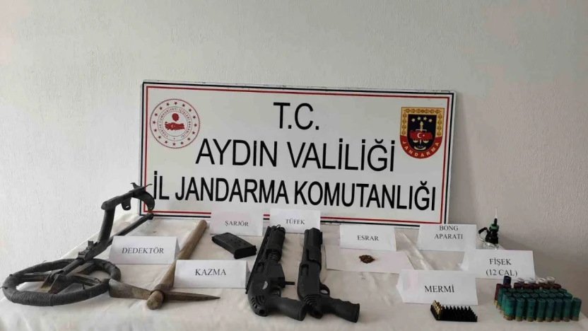 Köşk'teki işletmenin ek binasında uyuşturucu ve av tüfekleri ele geçirildi
