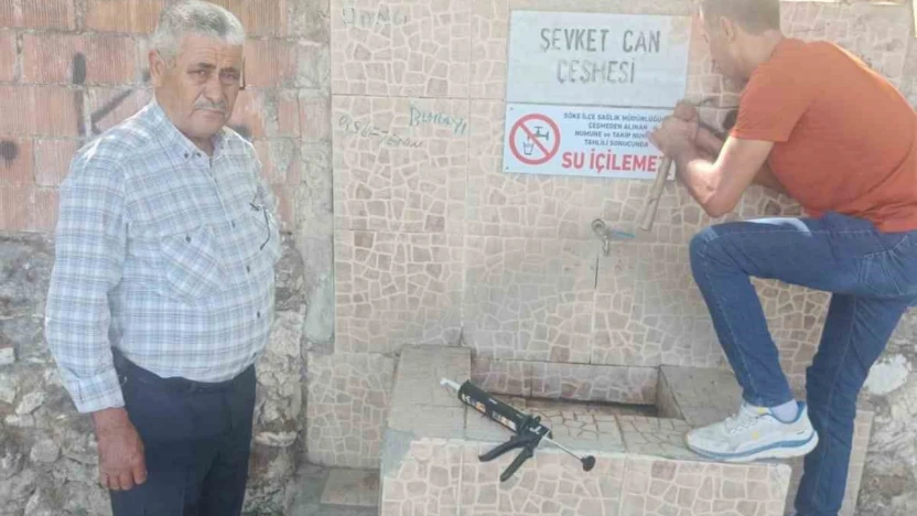 Söke'de bazı halk çeşmelerine 'Su içilemez' uyarısı